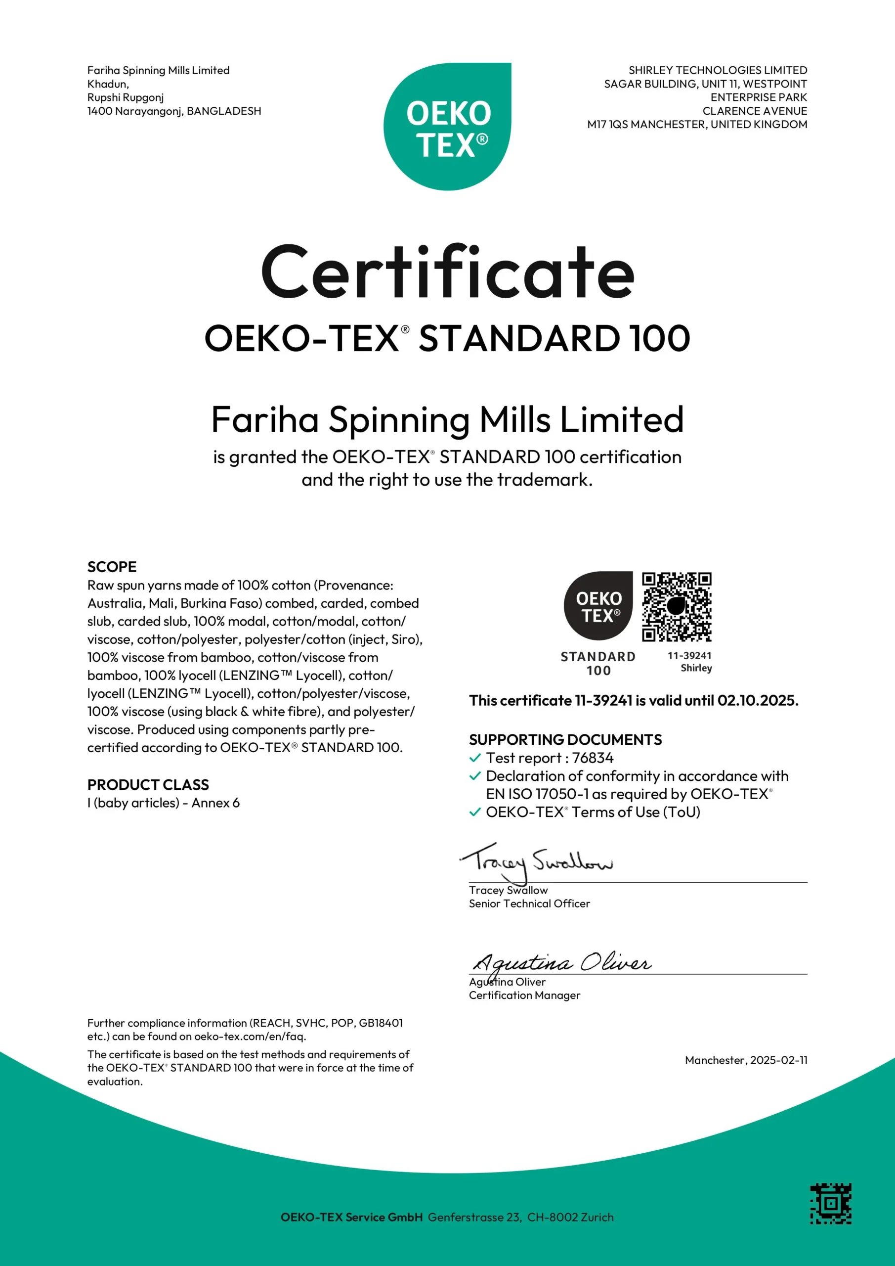 OKOTEX Certificate 76834(2)